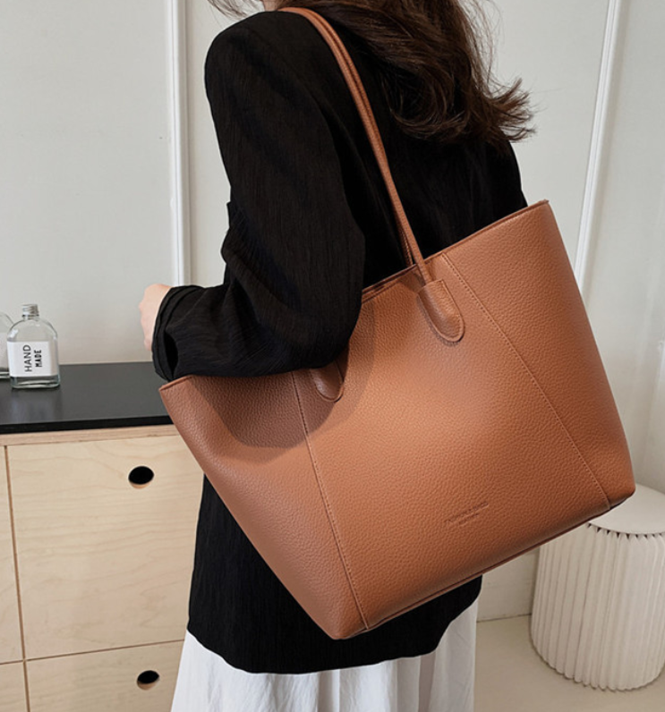 Simple Retro Large Capacity Pu Leather Tote Bag