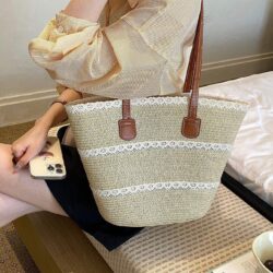 Spring and Summer New Solid Color Zipper Straw(Woven) Tote