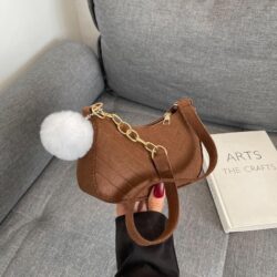 Felt Casual Fur Ball Messenger Tote Bag