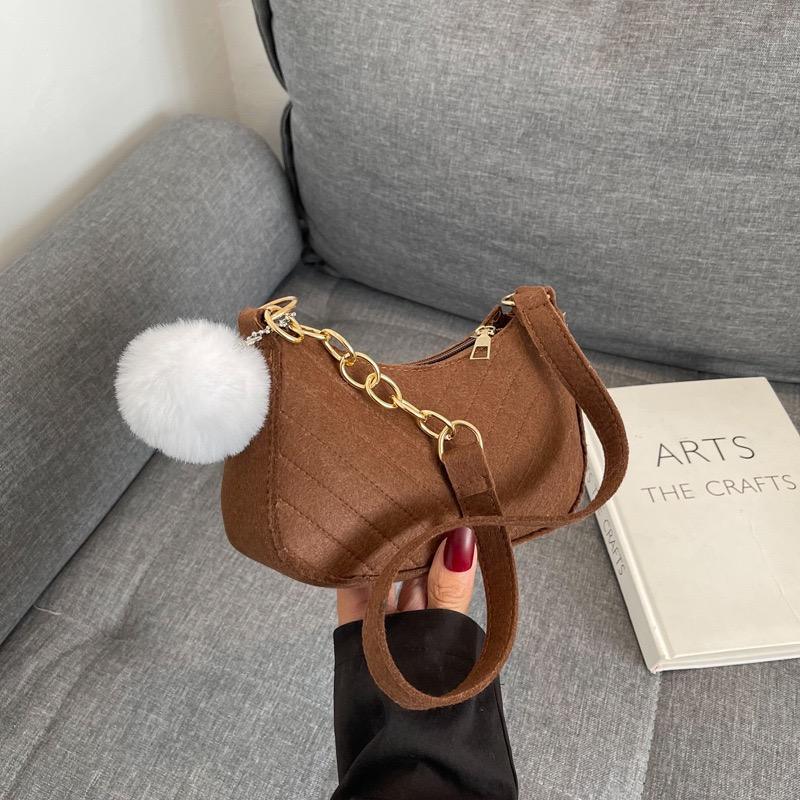 Felt Casual Fur Ball Messenger Tote Bag