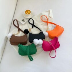 Felt Casual Fur Ball Messenger Tote Bag