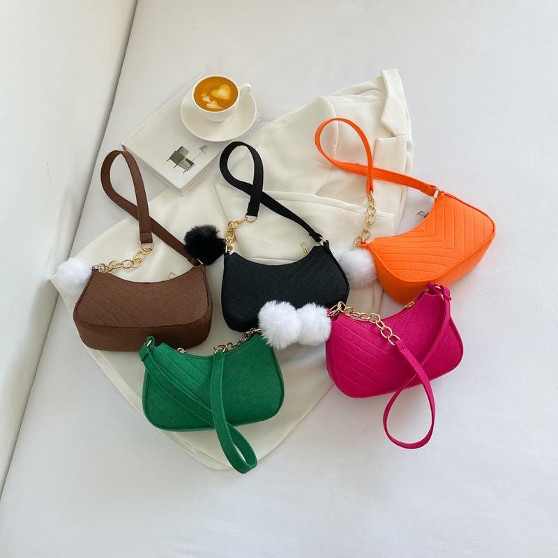 Felt Casual Fur Ball Messenger Tote Bag